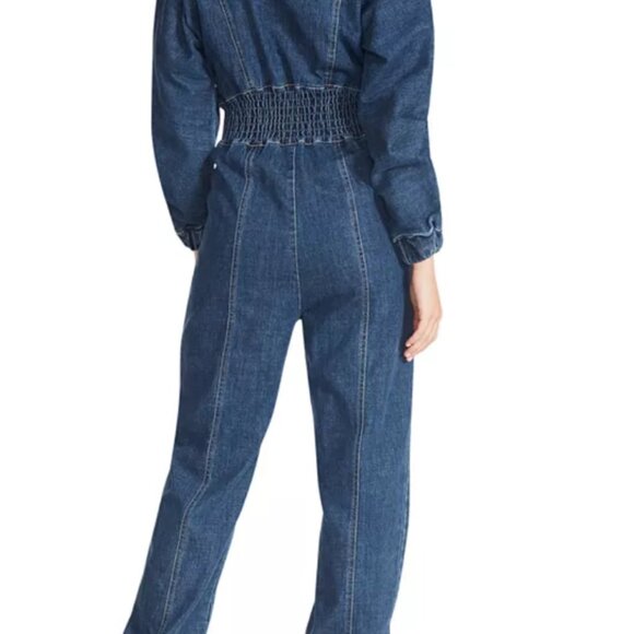 NWT Steve Madden "Nissa" Distressed Denim Smock-Waist Jumpsuit Size Small - Picture 4 of 16